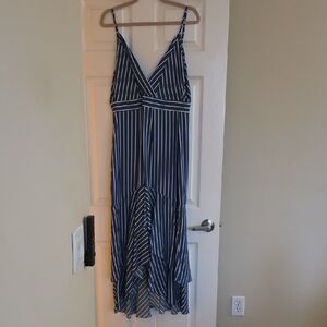 Navy Striped High Low Dress